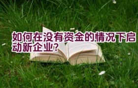 如何在没有资金的情况下启动新企业？