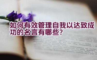 如何有效管理自我以达致成功的名言有哪些？插图